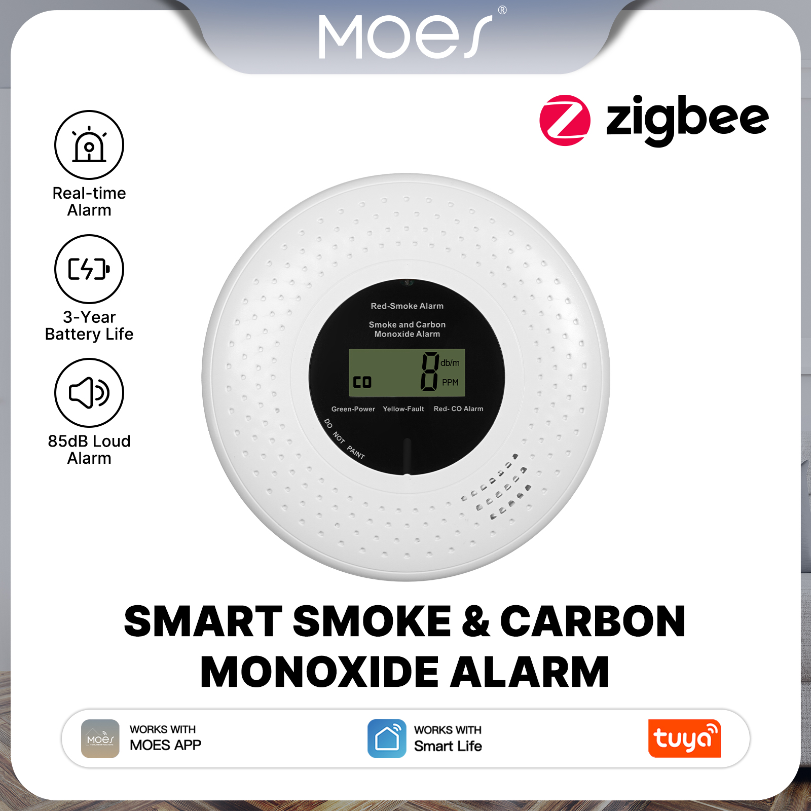 Home Security With Monitoring - MOES Tuya Zigbee Smart Smoke Carbon